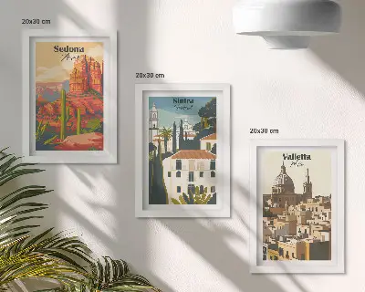 Bilderset Retro-Stadtansichten mit Rahmen von Sedona, Sintra und Valletta