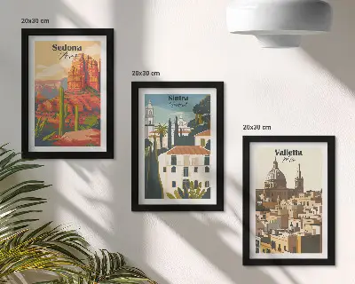 Bilderset Retro-Stadtansichten mit Rahmen von Sedona, Sintra und Valletta