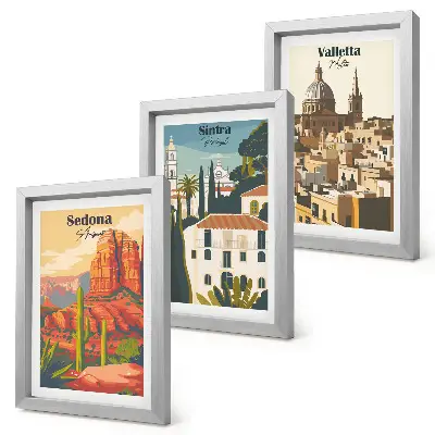 Bilderset Retro-Stadtansichten mit Rahmen von Sedona, Sintra und Valletta