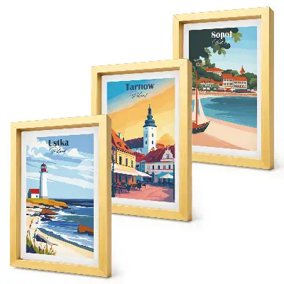 Bilderwand mit Ansichten polnischer Städte wie Ustka, Tarnów und Sopot