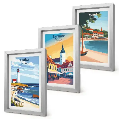Bilderwand mit Ansichten polnischer Städte wie Ustka, Tarnów und Sopot