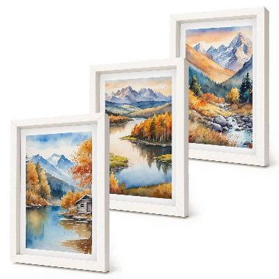 Fotowand Bergpanorama mit Fluss und Herbstbäumen