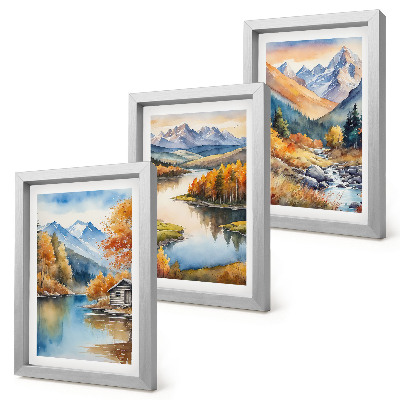 Fotowand Bergpanorama mit Fluss und Herbstbäumen