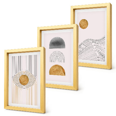Bilderset mit rahmen Abstrakte Formen und Linien in Beige- und Grautönen.