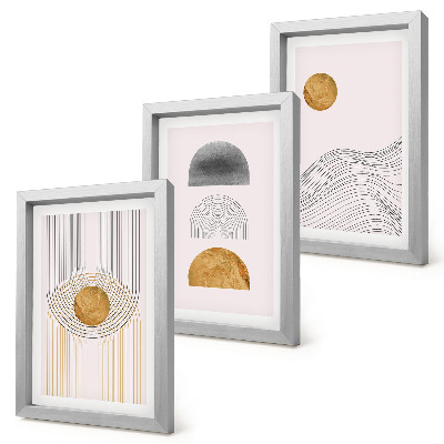Bilderset mit rahmen Abstrakte Formen und Linien in Beige- und Grautönen.