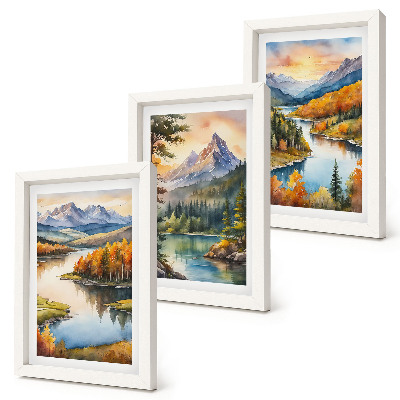Bilderwand Berglandschaften mit einem Fluss und farbenprächtigen Bäumen