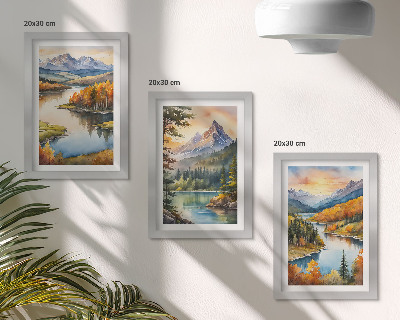 Bilderwand Berglandschaften mit einem Fluss und farbenprächtigen Bäumen