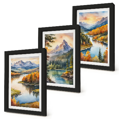 Bilderwand Berglandschaften mit einem Fluss und farbenprächtigen Bäumen
