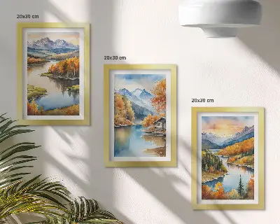 Bilderwand herbstliche Berglandschaft mit Fluss und Ferienhaus am Wasser