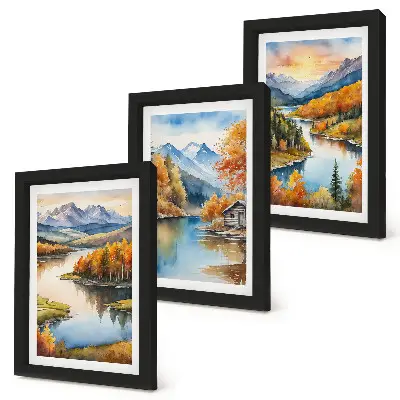 Bilderwand herbstliche Berglandschaft mit Fluss und Ferienhaus am Wasser