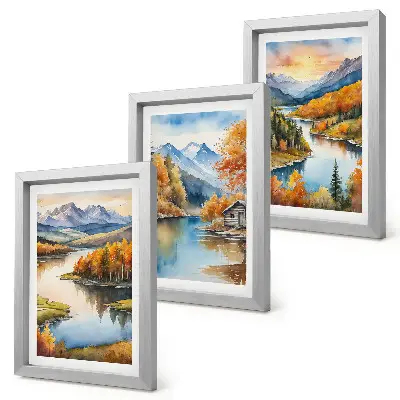 Bilderwand herbstliche Berglandschaft mit Fluss und Ferienhaus am Wasser