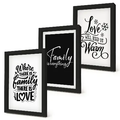 Bilderset mit Rahmen mit inspirierenden Zitaten über Familie, Liebe, Wärme und Zuhause