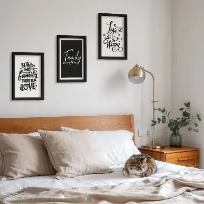 Bilderset mit Rahmen mit inspirierenden Zitaten über Familie, Liebe, Wärme und Zuhause