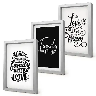 Bilderset mit Rahmen mit inspirierenden Zitaten über Familie, Liebe, Wärme und Zuhause