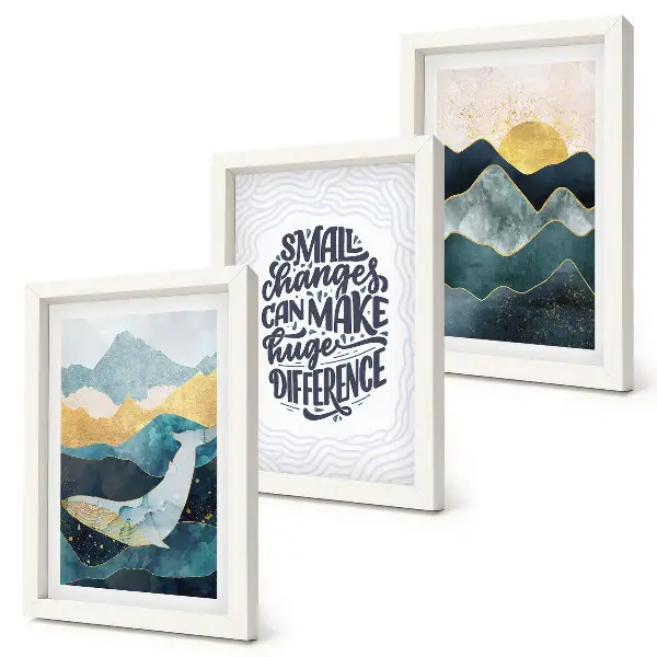 Fotowand mit abstrakten Berglandschaften und inspirierender Inschrift