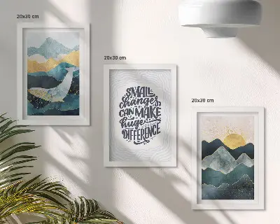 Fotowand mit abstrakten Berglandschaften und inspirierender Inschrift