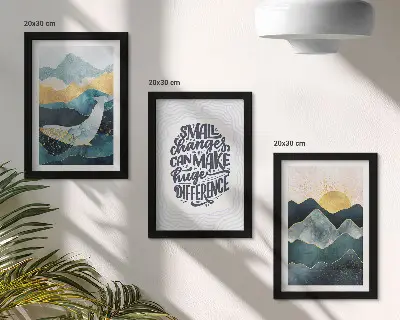 Fotowand mit abstrakten Berglandschaften und inspirierender Inschrift