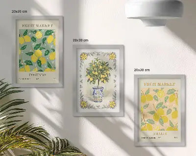 Italienische Poster mit Zitrusbäumen und Früchten als gerahmtes Bilderset