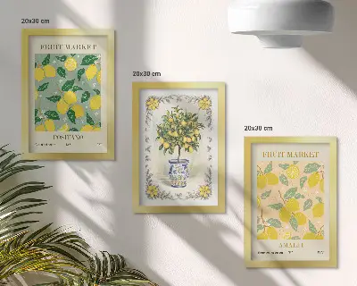 Italienische Poster mit Zitrusbäumen und Früchten als gerahmtes Bilderset