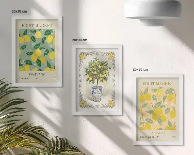 Italienische Poster mit Zitrusbäumen und Früchten als gerahmtes Bilderset