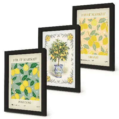 Italienische Poster mit Zitrusbäumen und Früchten als gerahmtes Bilderset