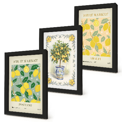 Bilderset mit rahmen Italienische Poster mit Zitrusbäumen und Früchten