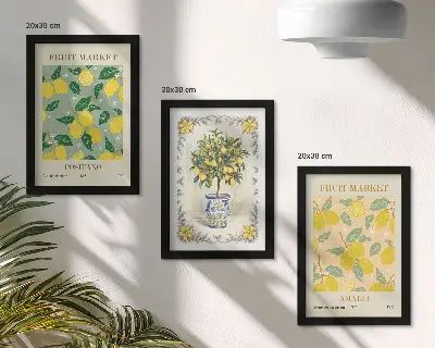 Italienische Poster mit Zitrusbäumen und Früchten als gerahmtes Bilderset