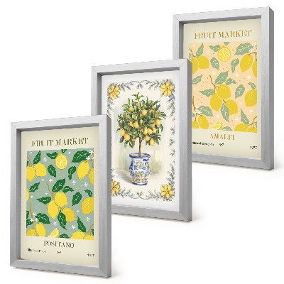 Bilderset mit rahmen Italienische Poster mit Zitrusbäumen und Früchten