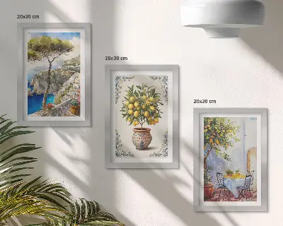 Bilderwand mit Meerblick, Zitronenbaum und Gartentisch