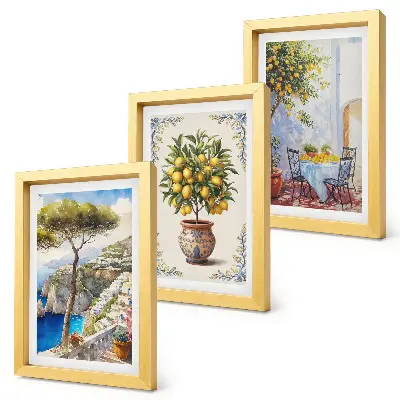 Bilderwand mit Meerblick, Zitronenbaum und Gartentisch