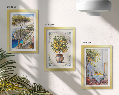 Bilderwand Meerblick mit Zitronenbaum und Gartentisch