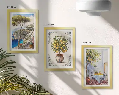 Bilderwand mit Meerblick, Zitronenbaum und Gartentisch