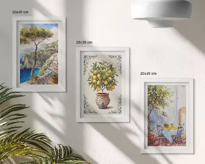 Bilderwand mit Meerblick, Zitronenbaum und Gartentisch