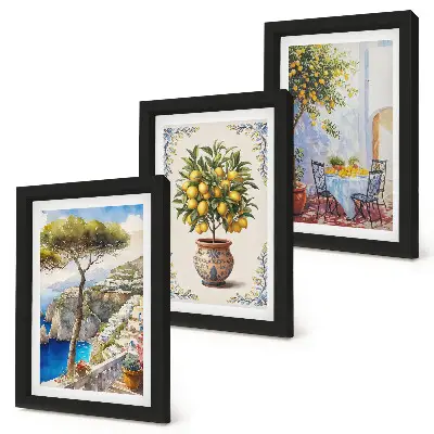 Bilderwand mit Meerblick, Zitronenbaum und Gartentisch
