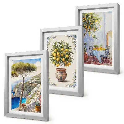 Bilderwand mit Meerblick, Zitronenbaum und Gartentisch