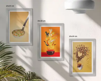 Bilderset mit Rahmen mit Küchen- und Getränkemotiven