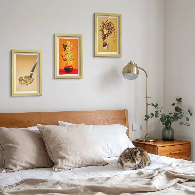 Bilderset mit Rahmen mit Küchen- und Getränkemotiven