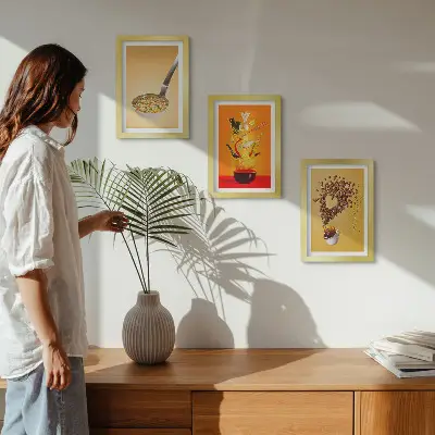 Bilderset mit Rahmen mit Küchen- und Getränkemotiven