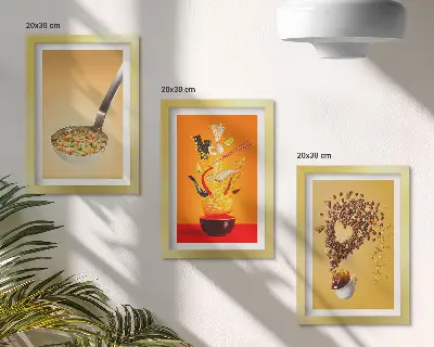 Bilderset mit Rahmen mit Küchen- und Getränkemotiven