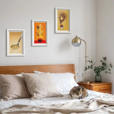 Bilderset mit Rahmen mit Küchen- und Getränkemotiven