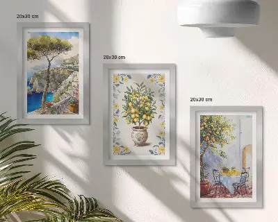 Fotowand mit italienischem Gemälde von Meerblick und Zitronenbäumen