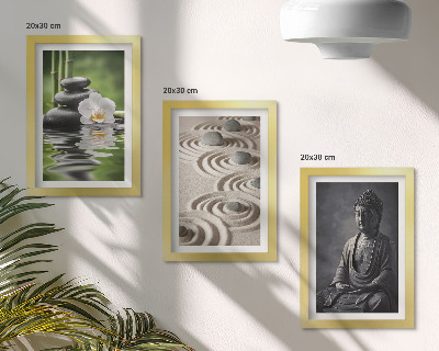 Bilderset mit rahmen Entspannender Blick auf Buddha, Steine ​​am Strand und Bambus