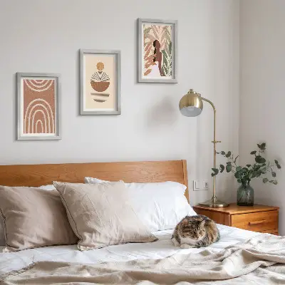 Fotowand mit stilvollen Mustern aus Pflanzenmotiven und geometrischen Formen