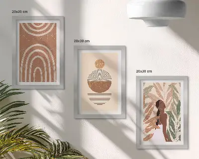 Fotowand mit stilvollen Mustern aus Pflanzenmotiven und geometrischen Formen