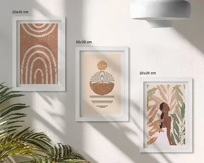 Fotowand mit stilvollen Mustern aus Pflanzenmotiven und geometrischen Formen
