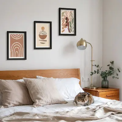 Fotowand mit stilvollen Mustern aus Pflanzenmotiven und geometrischen Formen