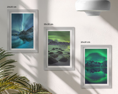 Bilderwand Winterlandschaft mit Nordlichtern und Bergen