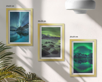 Bilderwand Winterlandschaft mit Nordlichtern und Bergen