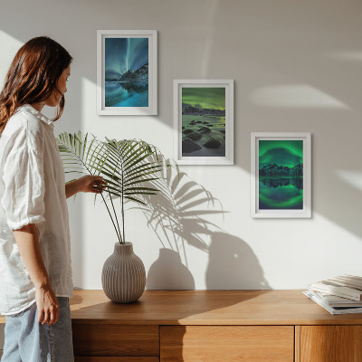 Bilderwand Winterlandschaft mit Nordlichtern und Bergen