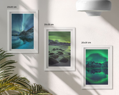 Bilderwand Winterlandschaft mit Nordlichtern und Bergen